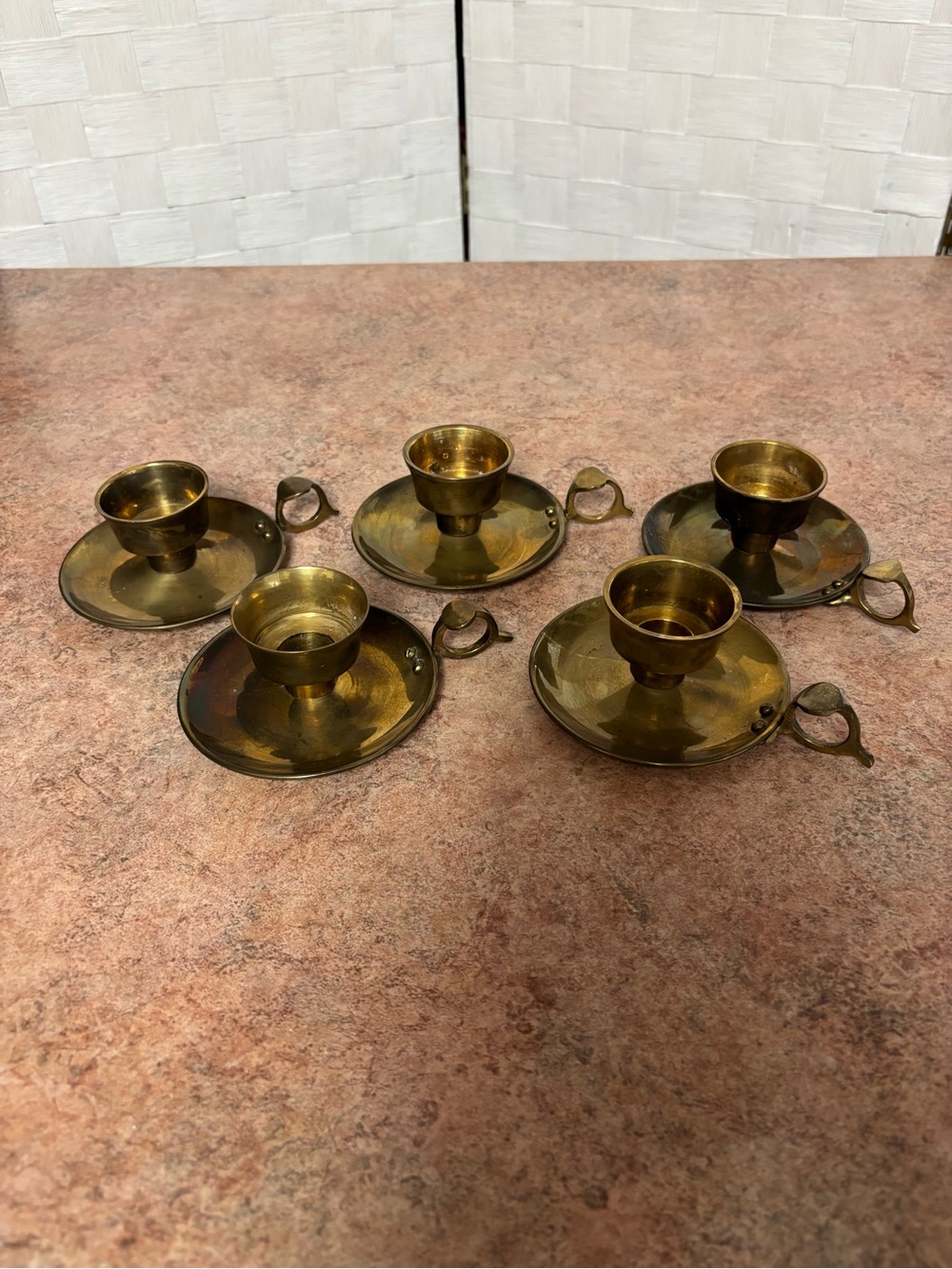 Vintage Brass Chamberstick Candle Holders - Set of 5 (Gold)